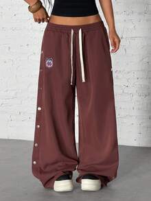 StreetHx Dambyxor med dubbelknäppning, resår i midjan och dragsko, vår/sommar, streetwear - Kaffebrun - Visa 5