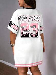 Slaydiva Plus Size Loose Fit Short Sleeve Dress With Printed Number 23 And Racing Car Pattern, Suitable For Outdoor And Streetwear Style - Multicolor - View 2