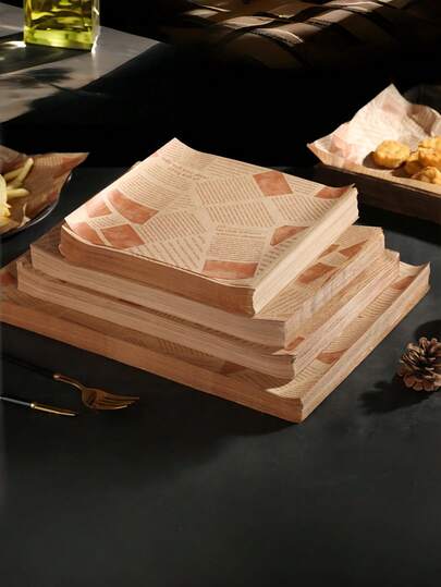 100张英文图案防油纸，单面吸油，背面防水，可用于三明治包装、汉堡垫、披萨托盘垫，适用于家庭聚会、野餐、露营、食品摊位等，一次性烘焙垫