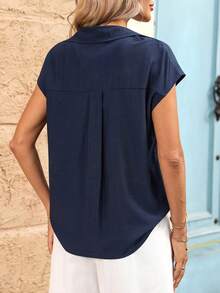 SHEIN LUNE Women's Casual 2 In 1 Sleeveless Shirt, Suitable For Summer, Vacation, Commute, And Daily Wear - Blue and White - View 2