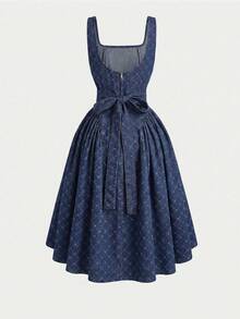 GlowEve Women's Plaid Ruffle Casual Daily Date Outing Denim Cami Dress - Blue - View 7