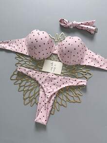 Swim Mod 花瓣拼接硬杯可拆卸肩带波点印花性感可爱两件式泳衣 - 彩色 - 查看 6