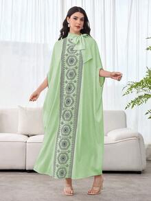 SHEIN Najma 女士拼接优雅领结宽松奢华连衣裙 - 薄荷綠 - 查看 4