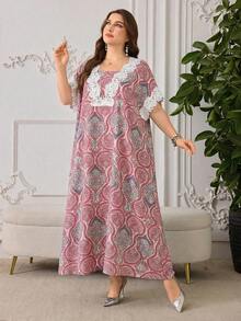 Lacomfia 女士宽松花卉拼接优雅连衣裙，大码 - 彩色 - 查看 6