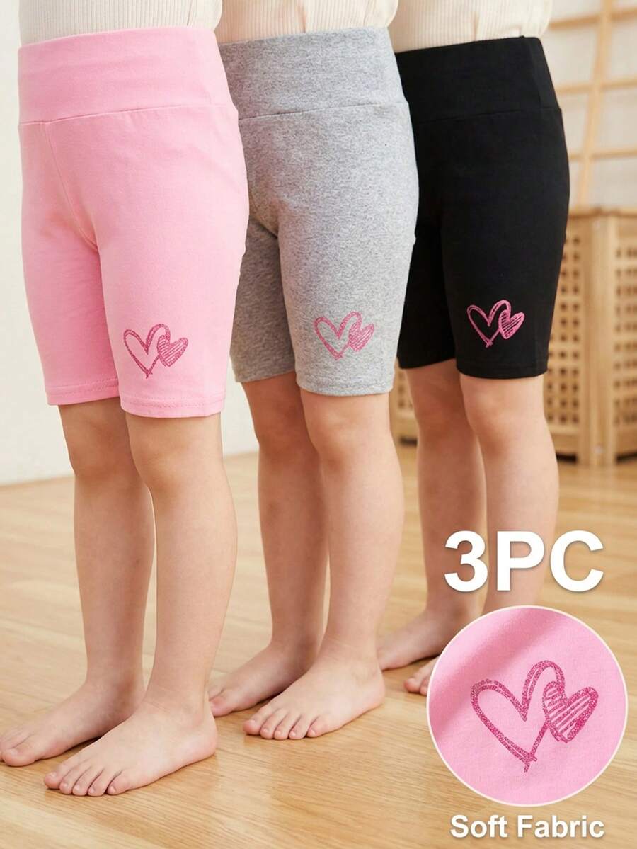 SHEIN LMoss Kids 3件套少女纯色修身休闲打底裤 - 彩色 - 查看 1