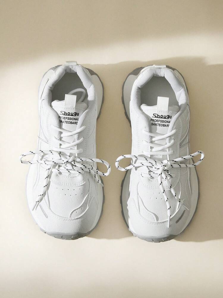 CUCCOO EASI Women's Casual Sports Shoes, PU Leather, Flat, Lightweight, Comfortable Running Sneakers, White