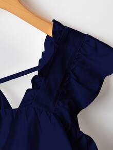 Airaco 女士拼接短袖上衣搭配抽绳腰阔腿裤休闲套装 - 藏蓝色 - 查看 5