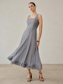 MOTF PREMIUM WOMEN'S SUMMER DENIM SQUARE NECK SLEEVELESS EMBROIDERED HOLLOW OUT DRESS - Blue - View 1