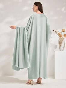 Al Najma Đầm maxi Thổ Nhĩ Kỳ dáng rộng cổ chữ V tay cánh dơi dành cho nữ - Màu xanh Bạc hà - Xem 2