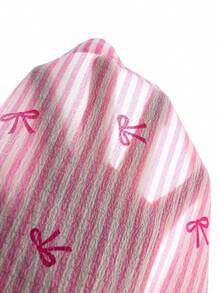 ChillGRL 1 pieza Mono de niña con estampado de rayas y lazo, adecuado para uso diario, ir al trabajo, y actividades al aire libre - Azul - Ver 3