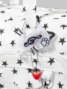 ROMWE 1 pieza Bolso de tote de mujer con decoración de lazo a rayas, colgante de nota musical estrella azul kawaii dulce y lindo, estilo retro Y2K, de moda y sencillo, con múltiples bolsillos, de gran capacidad, adecuado para compras, viajes, ir al trabajo, universidad - Blanco - Ver 3