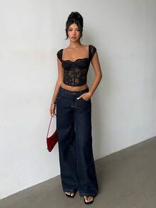 Aloruh Women's Black Lace Patchwork Bustier Camisole,Chic Sleeveless Tight Fitted Corset Top,Elegant Club Party Summer Top For Dates,Music Festival - Black - View 7