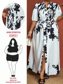 SHEIN CURVE+ Đầm ngắn tay thanh lịch in hoa dành cho nữ cỡ lớn - Nhiều màu - Xem 10