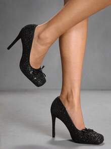 CUCCOO SZL 黑色亮片芭蕾舞高跟鞋，适合日常穿着、派对和约会。 - 黑色 - 查看 3