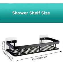 1/2Pcs No-Drill Large Wall-Mounted Shower Caddy, Space-Saving Floating Shelf For Bathroom Kitchen, Toiletries Storage Organizer - Black - View 3