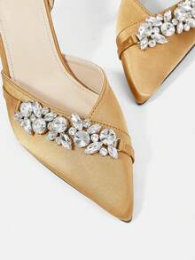 CUCCOO HITCHD Women's High Heel Pumps, Elegant & Luxurious Pointed Toe, Rhinestone Chain, Champagne Gold Satin, Suitable For Wedding Bride, Bridesmaid, Guest, Party - Bronze - View 4