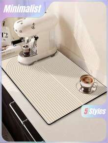 1Pc Geometric Patterned Silica Gel Drainage Mat, Kitchen Dish Drying Mat, Washable Bar Mat, Heat-Resistant Pad, Table Protector, Home Kitchen Dining Decor, Tableware Accessory - Beige - View 3