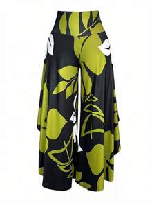 SHEIN LUNE Pantalones de pierna ancha con dobladillo asimétrico y estampado floral de talla grande - Multicolor - Ver 3