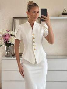 Lumalex Áo blazer nữ mùa xuân hè cổ bèo tay phồng, eo thắt, cúc kim loại, thanh lịch, sang trọng, thích hợp cho kỳ nghỉ xuân hè, ngày lễ tình nhân, lễ hội, đám cưới trên bãi biển, tiệc dự tiệc, tiệc tối sang trọng, phù dâu, đám cưới và sự kiện, đi chơi, kỳ nghỉ thanh lịch, tiệc tối sang trọng dành cho phụ nữ, tiệc tùng, lễ hội, dã ngoại, ngoài trời, tiệc tùng nhiều lớp, mùa cưới, tiệc chiêu đãi, tiệc sinh nhật. - Màu be - Xem 2