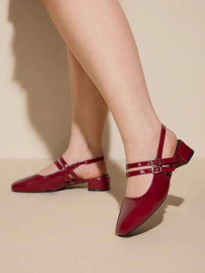 CUCCOO CURVES 新款红色粗跟加厚鞋低帮通勤法式气质专业低跟加宽鞋女鞋方头不累脚