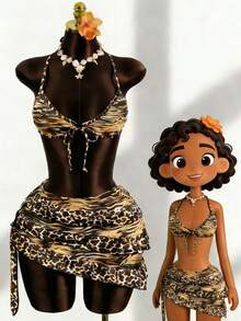 Zestiva 2026新款豹纹三件套泳衣，性感比基尼套装，女士沙滩连衣裙，豹纹泳装，女士比基尼套装，女士两件套泳衣，女士泳装，动物纹比基尼 - 黃色 - 查看 1