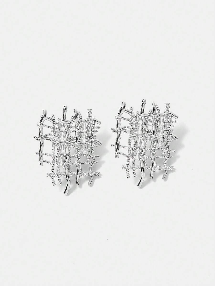 MOTF PREMIUM Bông tai zirconia bện mạ vàng 18K - Bạc - Xem 2