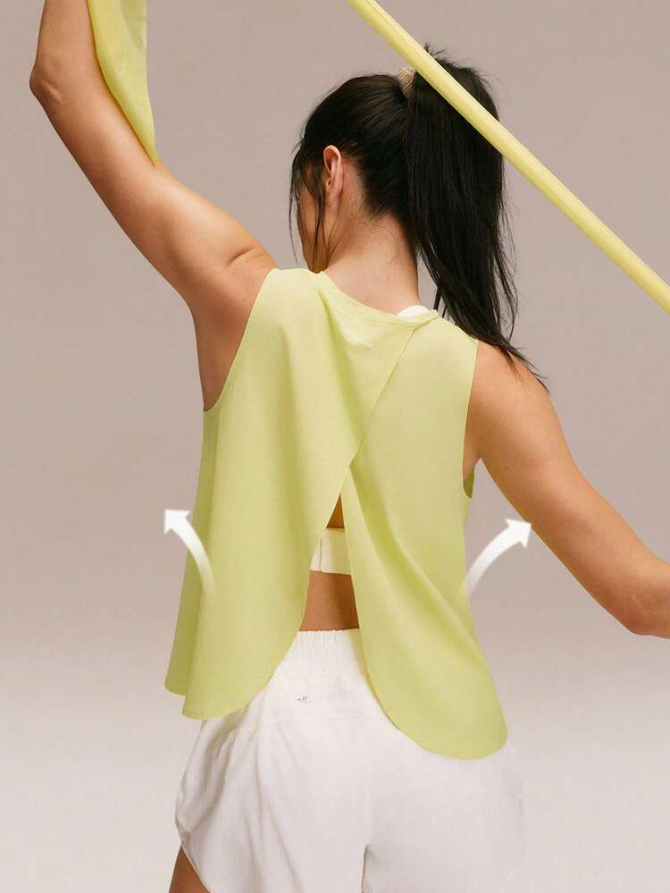 Stay Breezy Lightweight Quick-Dry Mesh Hip-Length Regular-Fit Crossover-Back Tank Top For Running, Jogging, Gym, Tennis, Golf, And Daily Active Wear
