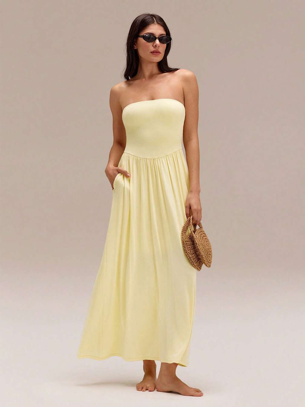 strapless casual maxi dresses Petal and Pup Women's Cecilia Strapless Maxi Dress
