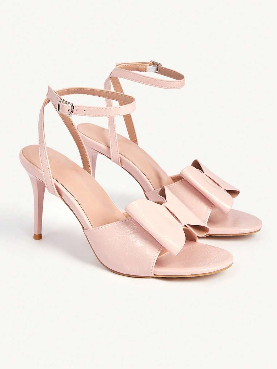 CUCCOO CHICEST Pink Bow Stiletto Sandals Female Summer Open Toe Buckle Sweet Fairy Style Wedding Shoes - Baby Pink - View 1