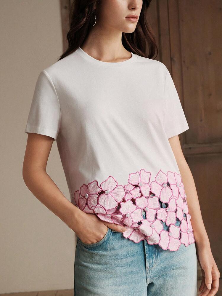 Women's Heavy Embroidery & Beaded T-Shirt