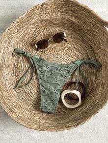 Swim Vcay Women's Jacquard Fabric Side Tie Beaded Bikini Bottom - Army Green - View 4