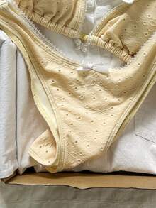 Swim Mod Women's Spring/Summer Jacquard Fabric Halter Butterfly Ruffle Bikini Set - Yellow - View 5