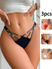 3pcs Glitter Waist Thong Panties For Women - Multicolor - View 1