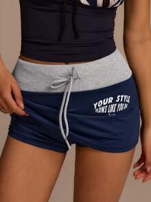 Fluxe Women's Letter Print Drawstring Waist Casual Versatile Daily & Sports Mini Skirt - Blue - View 5