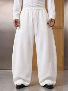 SWAVVY Men's Casual Dark Grey Sweatpants, Standard Size, Pockets, Curved Leg - White - View 3