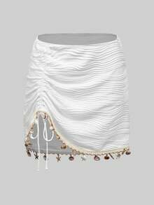 Swim Oasis White Summer Casual Holiday Party Vacation Elegant Starfish & Shell One-Piece Swimsuit,Paired With Skirt 2 Pieces Set Women's Beach Boho Swimwear - White - View 11