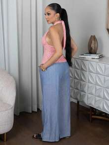 Melissa Matos 女式露背深V领褶饰A字波点露背吊带背心 - 粉色 - 查看 2