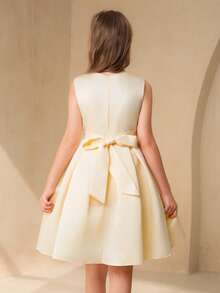 女童公主裙，优雅露背礼服，儿童生日派对礼服，花童婚礼礼服，蝴蝶结礼服 - 香檳色 - 查看 2