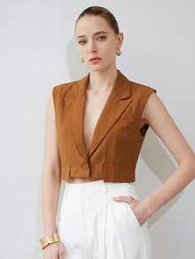 Aveloria Modichic Summer Cool Style Sleeveless Cropped Vest Jacket  - Yellow - View 5