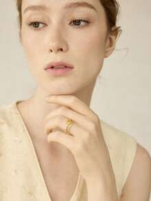 MOTF PREMIUM Anillo abierto enchapado en oro de 18K con rhinestones - Amarillo dorado - Ver 6