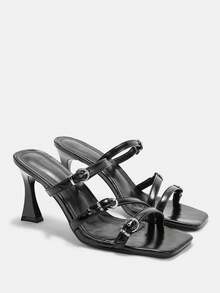 CUCCOO CURVES Plus Size Wide Fit Rhinestone Decorated Sandals With High Heel And Multi-Straps, Sexy Spring Shoes Spring Break Easter Summer Shoes - Black - View 7