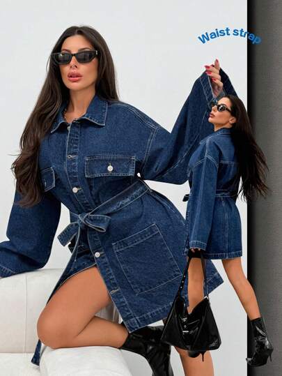 EURMUSE Women's Casual Denim Dress With Belt Denim Shirt Dress Jean Dress Women Womens Denim Dress Denim Dress Women Denim Dress Woman Oversized Denim Shirt Jeans Dress For Women Belted Denim Dress Denim Jacket Dress With Belt Denim Dress For Woman Oversized Denim Dress Blue Jean Dress Women Jean Shirt Dress With Tie Waist