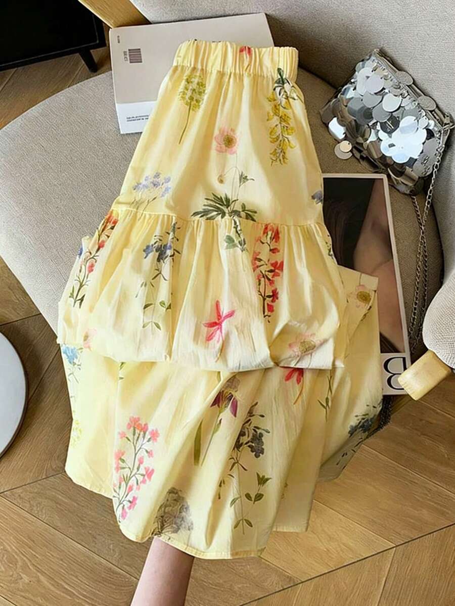 GlowEve New Arrival French Floral Design Women Skirt - Light Yellow - View 1