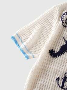 ROMWE MEN Men's Hollow Out Ocean Embroidery Knit Cardigan - White - View 5