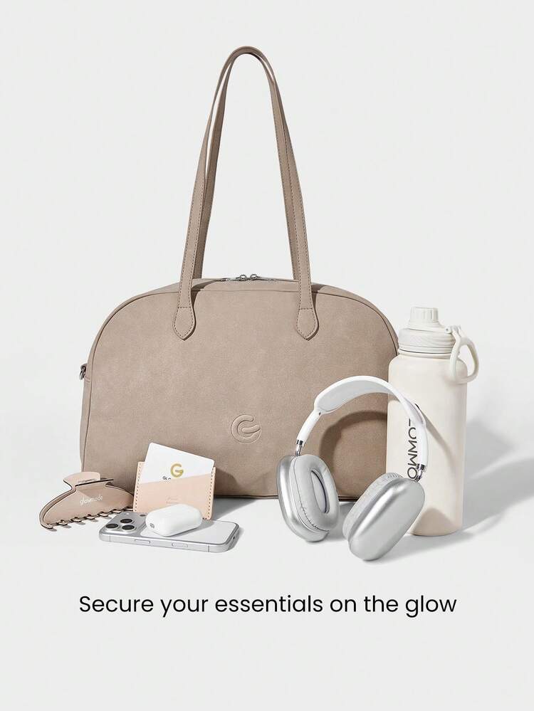 Large 12L Faux Leather Go & Glow Sueded Adjustable Strap Zipper Compartments Slip Pockets Crossbody Bag Daily Casual Outdoors Holiday Vacation Wear