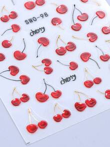 1 Sheets 5D Red Cherry Nail Art Stickers Cartoon Fruit Design DIY Self Adhesive Gel Nail Polish Strips For Spring Summer Y2K Nail Decoration Manicure Supplies - Multicolor - View 5
