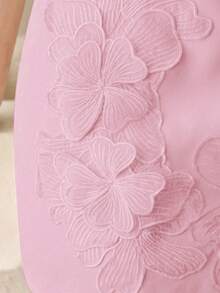 Modelyn Vestido de cóctel sexy de longitud corta con decoración floral 3D y lazo en la cintura, color amarillo pálido, para citas y fiestas - Rosa Pálido - Ver 6