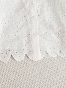 SHEIN Tween Girl Casual Embroidered Fabric Short Sleeve Shirt With Collar Tween Girl - White - View 4
