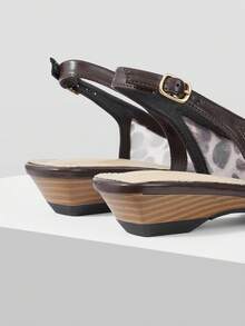 Mnmlis Women Shoes Spring And Summer New Breathable Mesh Splicing Design Pointed Back Buckle Shoes French Elegant Light Commuter Style Apricot Mesh Women's Sandals Daily Street Dating Wear - leopard print - View 4