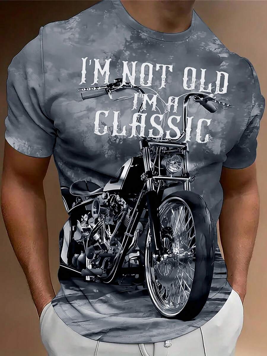 Manfinity Roughcore Camiseta de manga corta casual de motocicleta con estampado de eslogan para hombre, verano - Multicolor - Ver 1